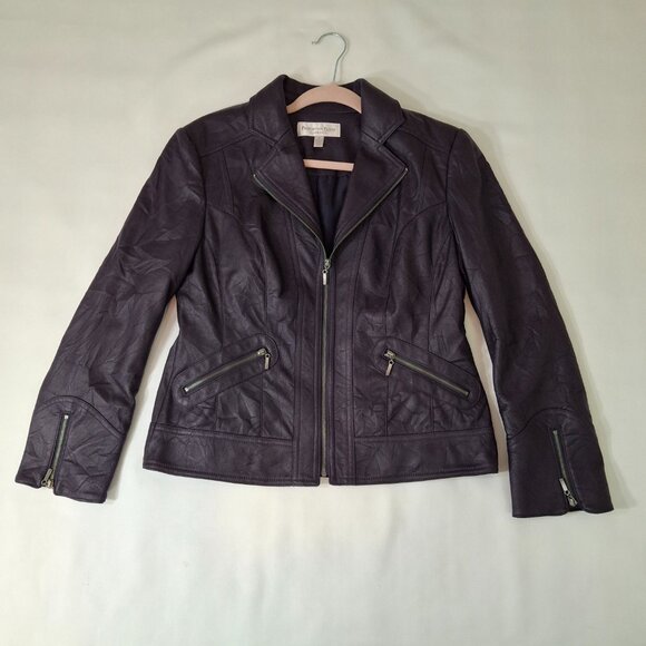 Womens Steampunk Goth Purple Petite Sz 8 Short Crinkle Leatherette Zipped Jacket - Picture 9 of 13